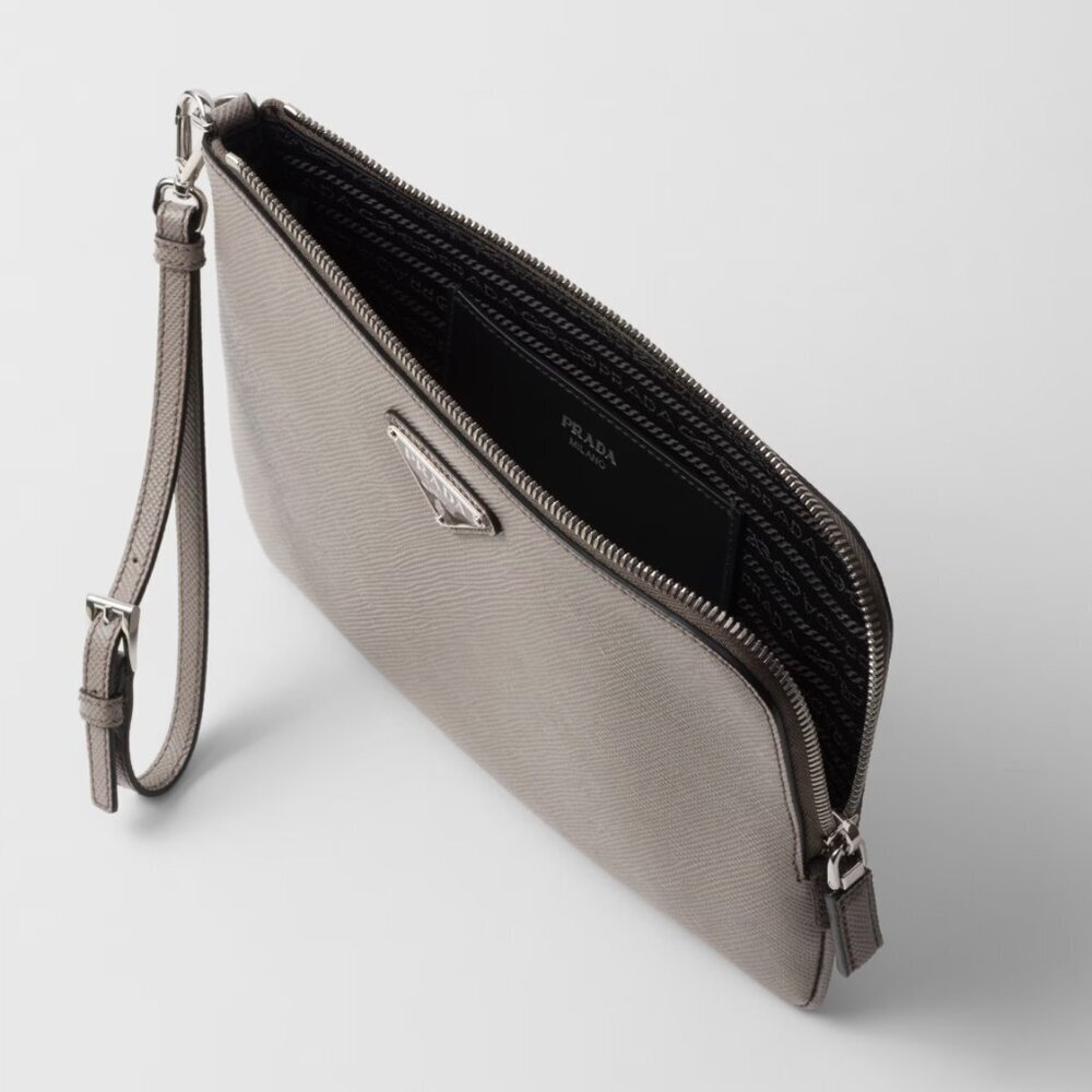 Prada‎ Grey Saffiano Leather Pouch Bag, 2NH024 - Picture 2 of 16